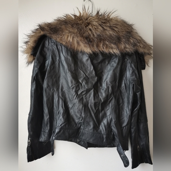 Bod Christensen BLACK Leather Moto Jacket with Faux Fur Wide Collar L - Picture 2 of 8